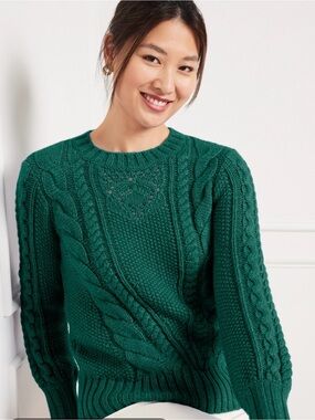 Talbots Womens Sz LP Pullover Sweater Emerald Green Cable Knit Crewneck NWT